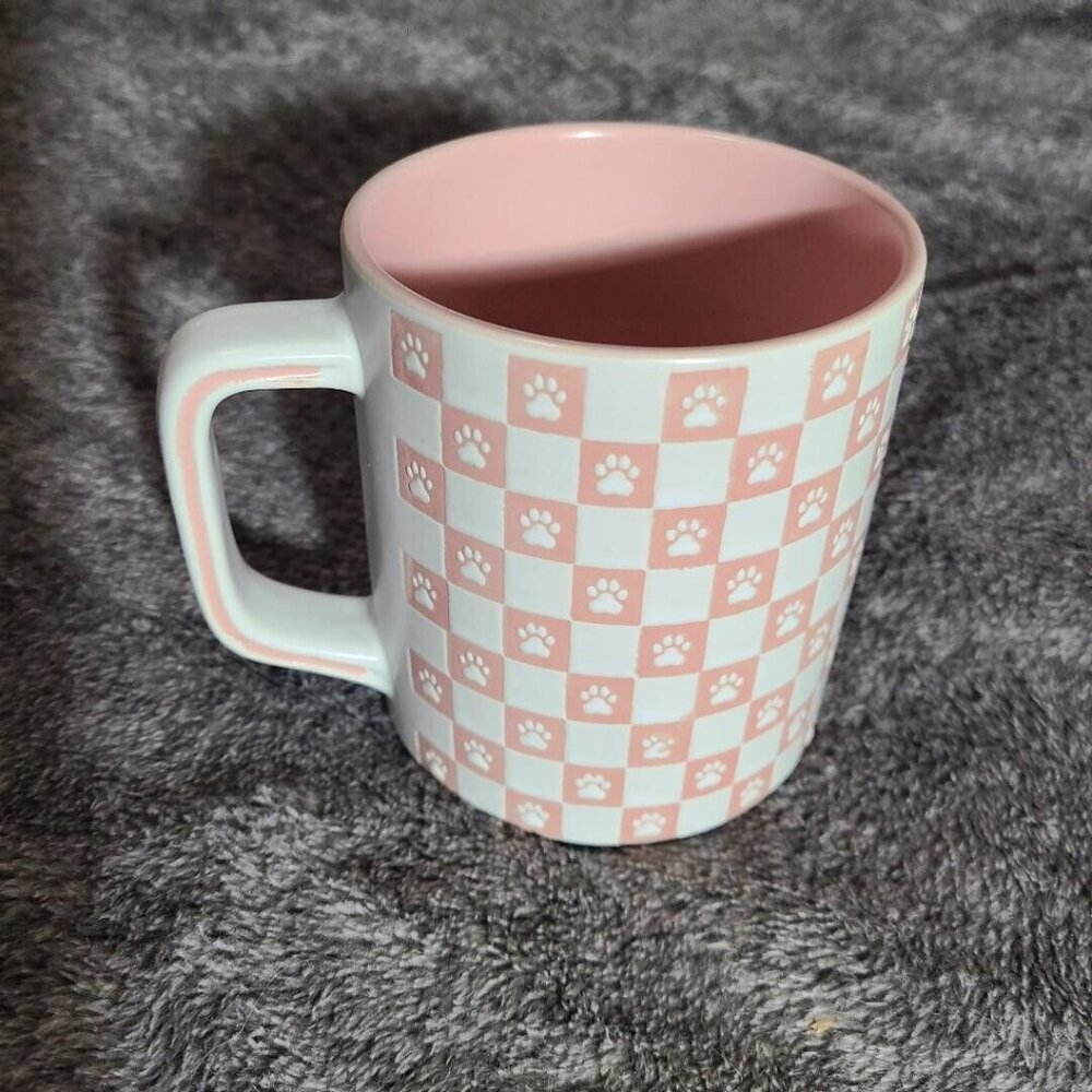Cat‎ Lady Dog Mom Pink Paw Prints Mug White Pink Large Coffee Tea Cup
